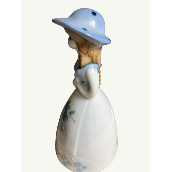 Vintage Hand-Painted Porcelain Bell With Blue White with Hat & Roses Design - Picture 7 of 11